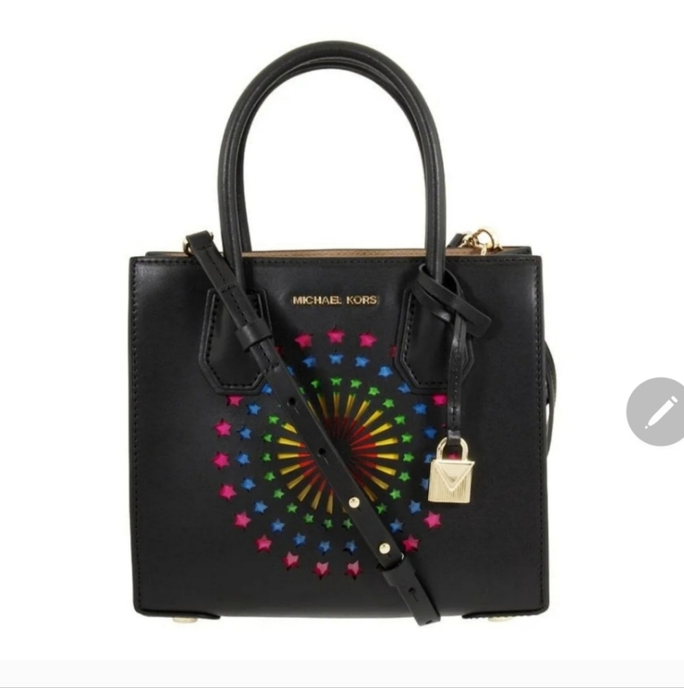 Michael Kors Black Tote with Colorful Starburst Design